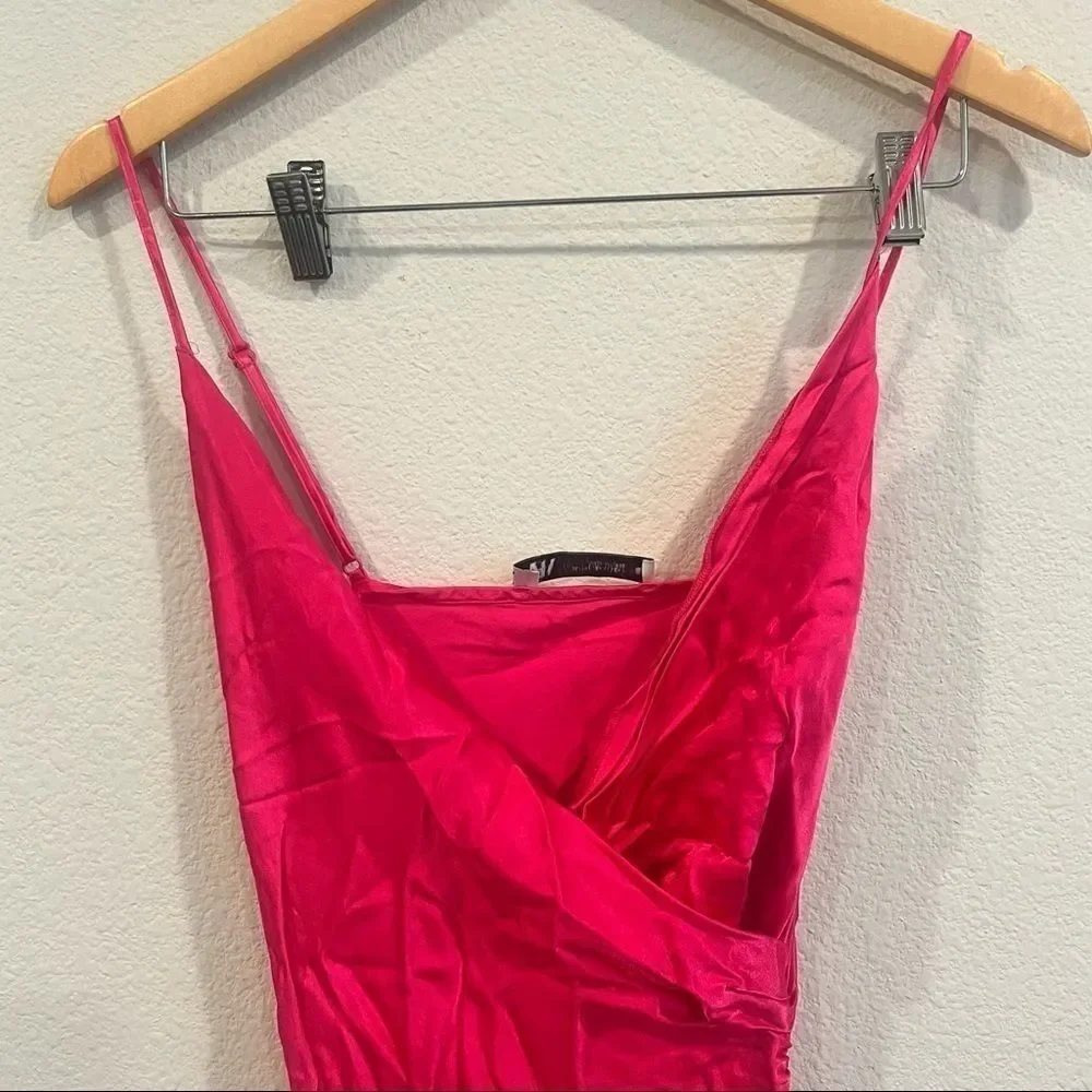Zara blogger favorite fuchsia pink satin draped camisole midi dress medium